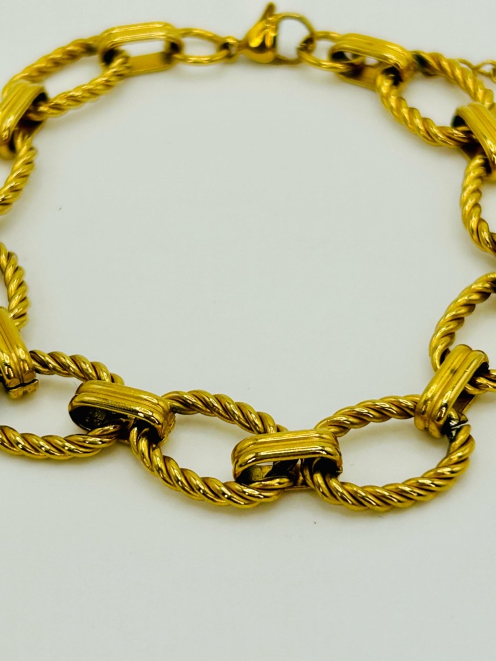 Gold Tone Rope Link Bracelet Stainless Steel 8in + Extender Chunky Chain - Picture 7 of 9